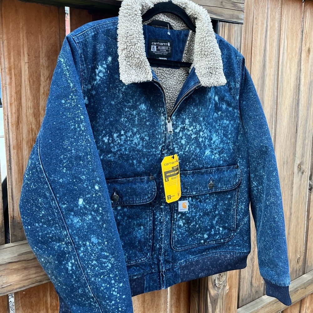 Fall Custom Carhartt Acid Wash Denim Sherpa Jacket, new